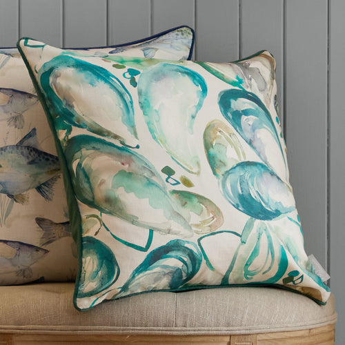 Global Blue Cushions - Mussels Printed Piped Feather Filled Cushions Marine Voyage Maison