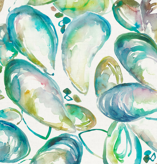 Abstract Green Fabric - Mussel Shells Printed Cotton Fabric (By The Metre) Kelpie Voyage Maison