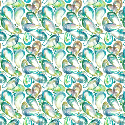 Abstract Green Fabric - Mussel Shells Printed Cotton Fabric (By The Metre) Kelpie Voyage Maison