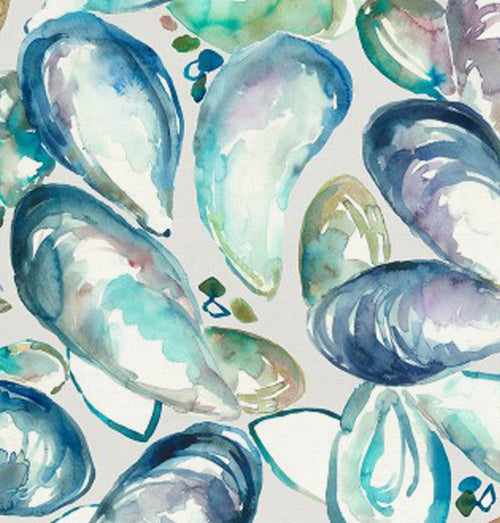 Abstract Blue Fabric - Mussel Shells Printed Cotton Fabric (By The Metre) Marine Voyage Maison