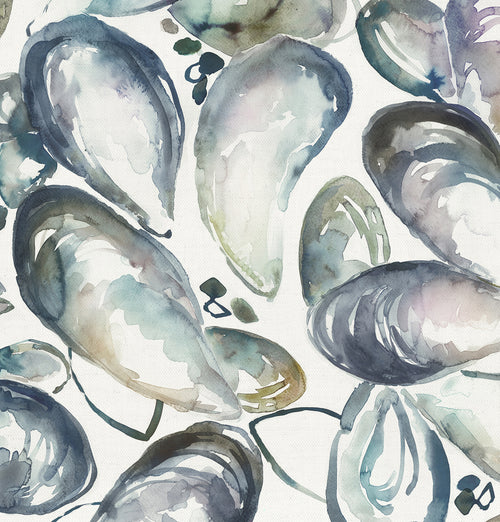 Abstract Grey Fabric - Mussel Shells Printed Cotton Fabric (By The Metre) Slate Voyage Maison