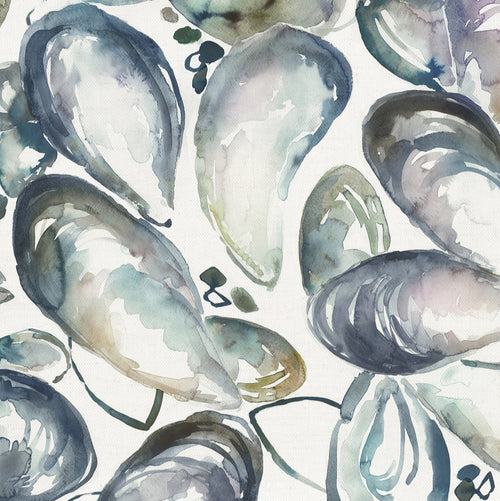 Abstract Grey Fabric - Mussel Shells Printed Cotton Fabric (By The Metre) Slate Voyage Maison