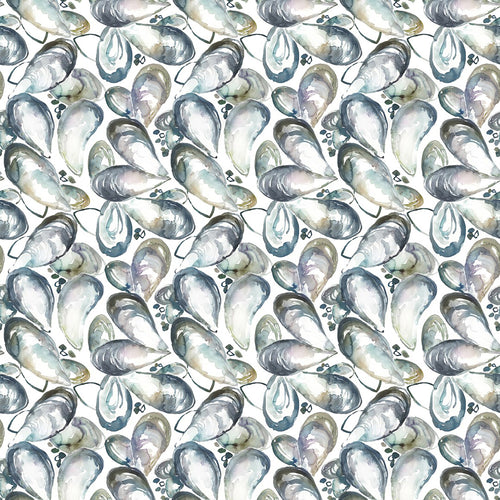 Abstract Grey Fabric - Mussel Shells Printed Cotton Fabric (By The Metre) Slate Voyage Maison