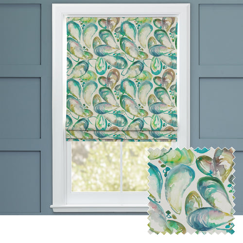 Abstract Green M2M - Mussel Shells Printed Cotton Made to Measure Roman Blinds Kelpie Voyage Maison
