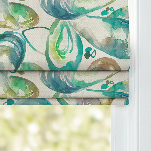 Abstract Green M2M - Mussel Shells Printed Cotton Made to Measure Roman Blinds Kelpie Voyage Maison