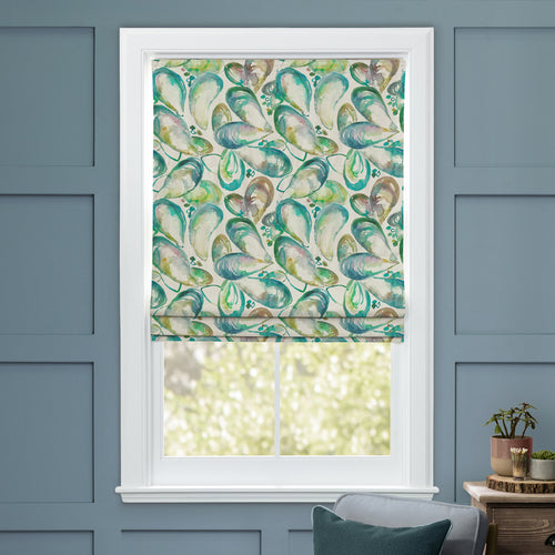 Abstract Green M2M - Mussel Shells Printed Cotton Made to Measure Roman Blinds Kelpie Voyage Maison