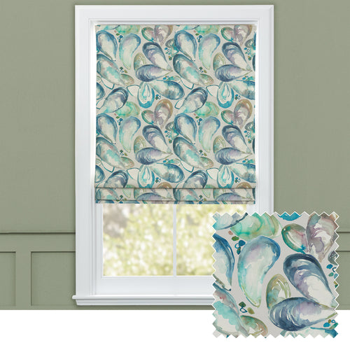 Abstract Blue M2M - Mussel Shells Printed Cotton Made to Measure Roman Blinds Marine Voyage Maison