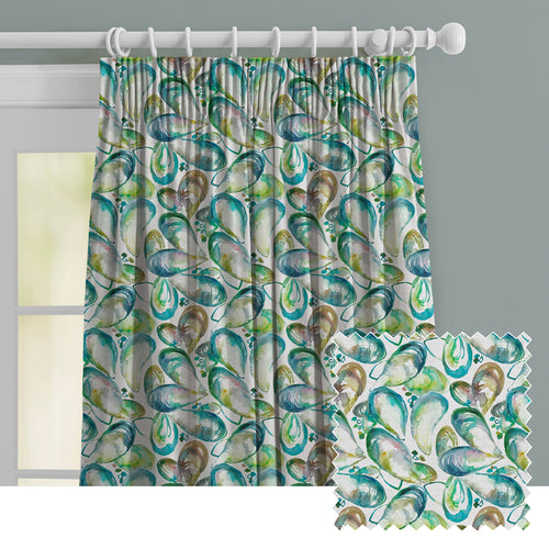 Abstract Green M2M - Mussel Shells Printed Made to Measure Curtains Kelpie Voyage Maison