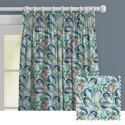 Abstract Blue M2M - Mussel Shells Printed Made to Measure Curtains Marine Voyage Maison