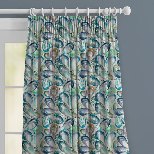 Abstract Blue M2M - Mussel Shells Printed Made to Measure Curtains Marine Voyage Maison
