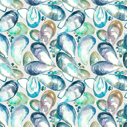 Abstract Blue M2M - Mussel Shells Printed Made to Measure Curtains Marine Voyage Maison