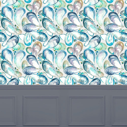  Blue Wallpaper - Mussell Shells  1.4m Wide Width Wallpaper (By The Metre) Marine Voyage Maison