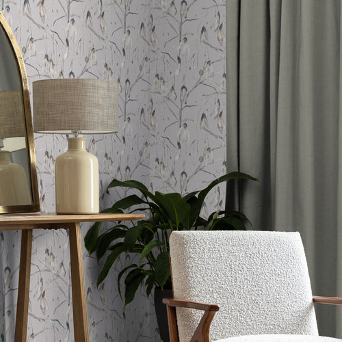 Floral Grey Wallpaper - Nara  1.4m Wide Width Wallpaper (By The Metre) Bamboo Voyage Maison