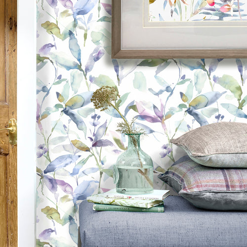 Floral Blue Wallpaper - Naura  1.4m Wide Width Wallpaper (By The Metre) Pacific Voyage Maison