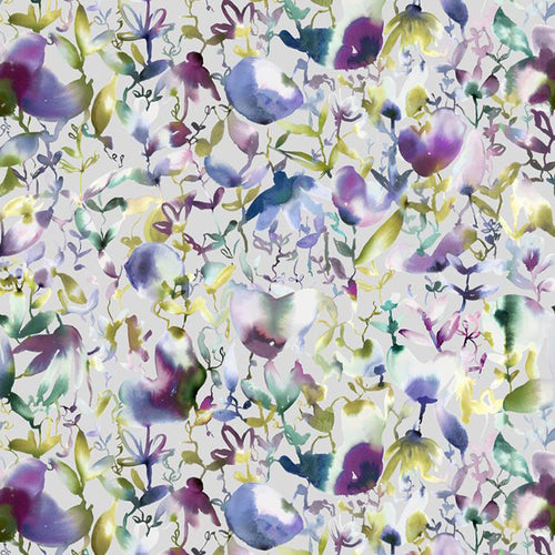 Floral Silver Fabric - Nelia Printed Linen Fabric (By The Metre) Silver Voyage Maison