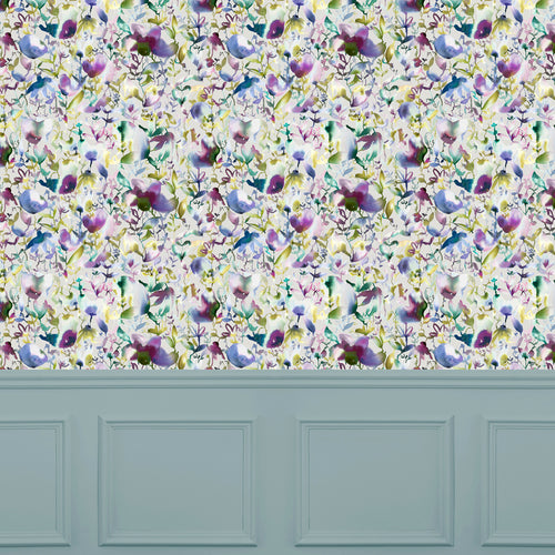 Floral Purple Wallpaper - Nelia  1.4m Wide Width Wallpaper (By The Metre) Indigo Voyage Maison