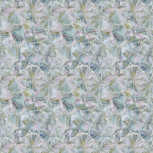 Floral Blue Fabric - Nelumbo Printed Linen Fabric (By The Metre) Opal Voyage Maison