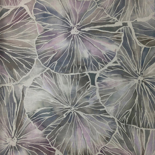 Floral Grey Fabric - Nelumbo Printed Linen Fabric (By The Metre) Quartz Voyage Maison
