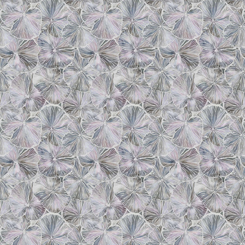 Floral Grey Fabric - Nelumbo Printed Linen Fabric (By The Metre) Quartz Voyage Maison