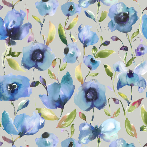 Floral Grey Fabric - Nerissa Printed Velvet Fabric (By The Metre) Indigo Voyage Maison