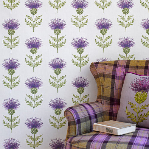 Floral Purple Wallpaper - Nessy   1.4m Wide Width Wallpaper (By The Metre) Small Damson Voyage Maison