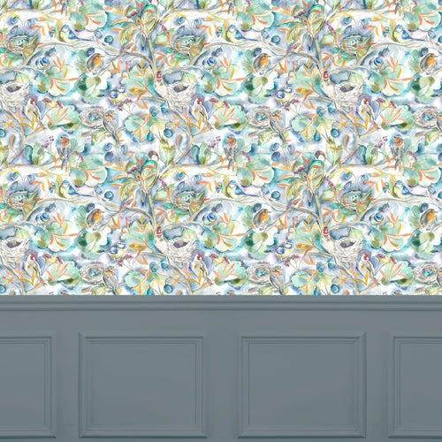 Floral Green Wallpaper - Nesting  1.4m Wide Width Wallpaper (By The Metre) Nesting Voyage Maison