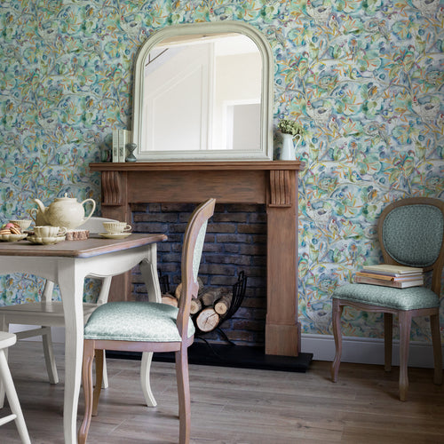 Floral Green Wallpaper - Nesting  1.4m Wide Width Wallpaper (By The Metre) Nesting Voyage Maison