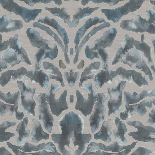 Abstract Blue Fabric - Nikko Printed Velvet Fabric (By The Metre) Bamboo Voyage Maison