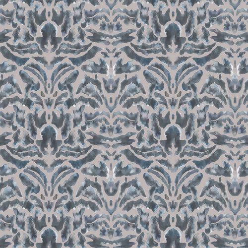 Abstract Blue Fabric - Nikko Printed Velvet Fabric (By The Metre) Bamboo Voyage Maison