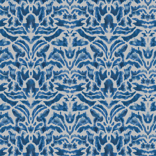 Abstract Blue Fabric - Nikko Printed Velvet Fabric (By The Metre) Cobalt Voyage Maison