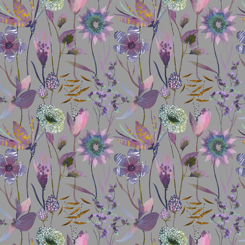 Floral Grey Fabric - Oceania Printed Cotton Fabric (By The Metre) Dahlia Voyage Maison