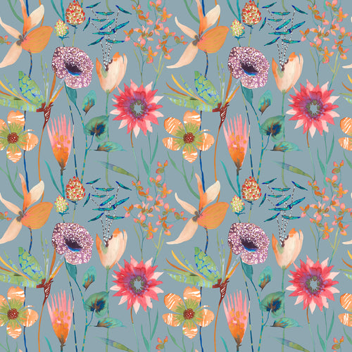Floral Blue Fabric - Oceania Printed Cotton Fabric (By The Metre) Robins Egg Voyage Maison