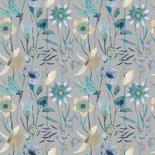 Floral Blue Fabric - Oceania Printed Cotton Fabric (By The Metre) Mineral Voyage Maison