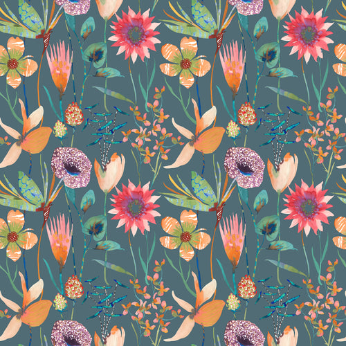 Floral Blue Fabric - Oceania Printed Cotton Fabric (By The Metre) Papaya Voyage Maison