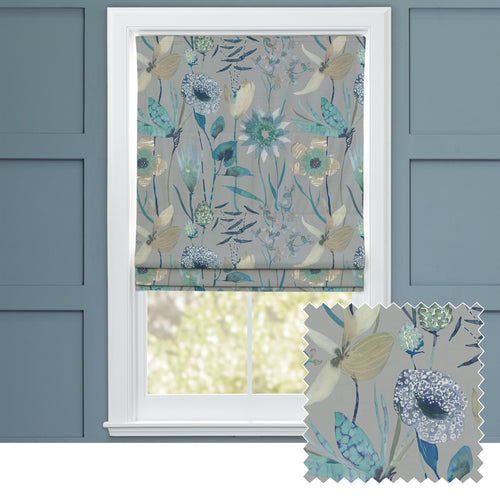 Floral Blue M2M - Oceania Printed Cotton Made to Measure Roman Blinds Mineral Voyage Maison