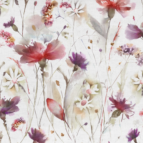 Floral White Fabric - Olearia Printed Cotton Fabric (By The Metre) Boysenberry Voyage Maison