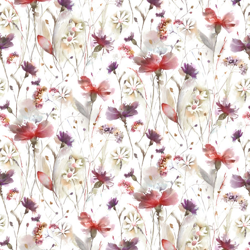 Floral White Fabric - Olearia Printed Cotton Fabric (By The Metre) Boysenberry Voyage Maison