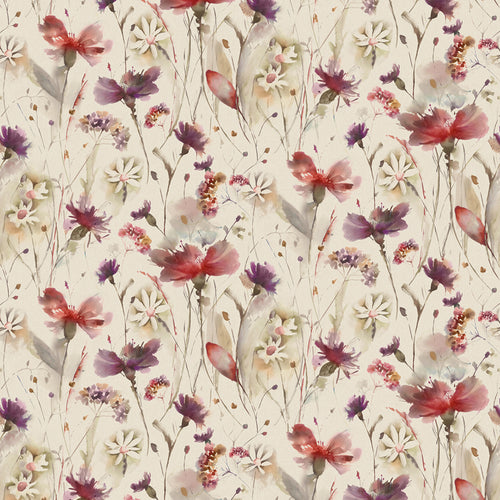 Floral Cream Fabric - Olearia Linen Printed Cotton Fabric (By The Metre) Boysenberry Voyage Maison
