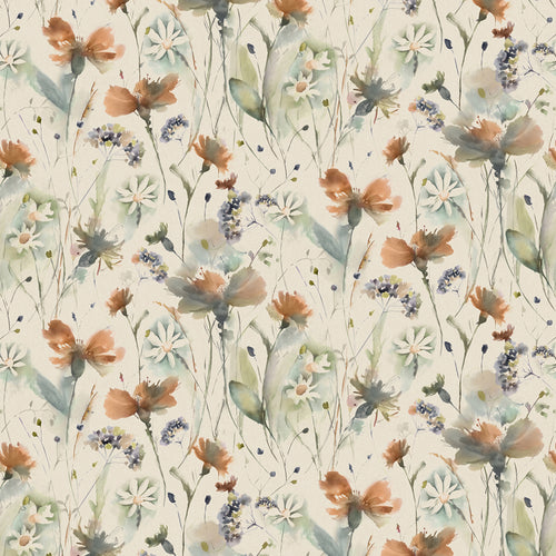 Floral Cream Fabric - Olearia Linen Printed Cotton Fabric (By The Metre) Coral/Cloud Voyage Maison