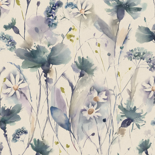 Floral Cream Fabric - Olearia Linen Printed Cotton Fabric (By The Metre) Crocus Voyage Maison