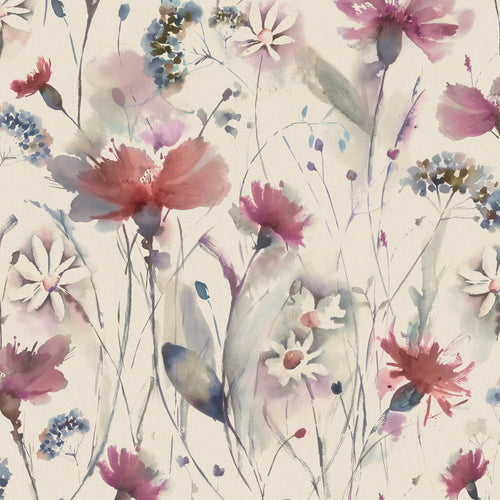Floral Pink Fabric - Olearia Linen Printed Cotton Fabric (By The Metre) Fuchsia Voyage Maison