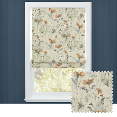 Floral Cream M2M - Olearia Linen Printed Cotton Made to Measure Roman Blinds Coral/Cloud Voyage Maison