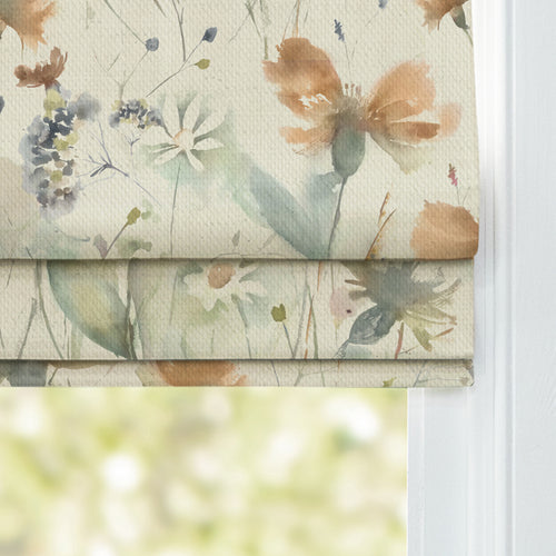 Floral Cream M2M - Olearia Linen Printed Cotton Made to Measure Roman Blinds Coral/Cloud Voyage Maison
