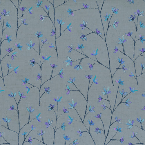 Floral Blue Fabric - Ophelia Printed Cotton Fabric (By The Metre) Bluebell Voyage Maison