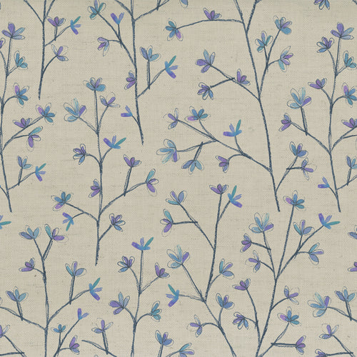 Floral Blue Fabric - Ophelia Printed Cotton Fabric (By The Metre) Bluebell/Natural Voyage Maison