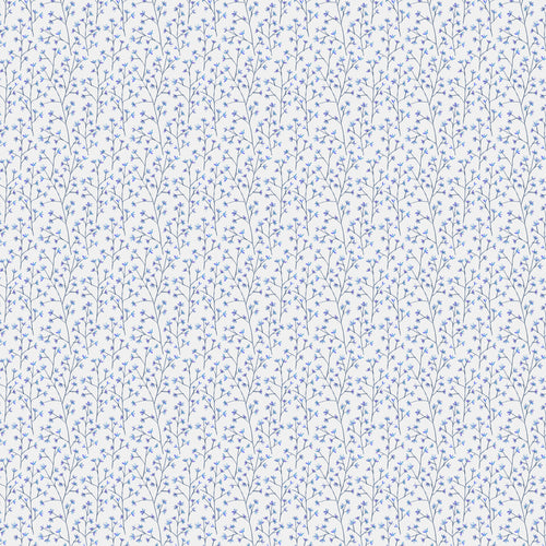 Floral Blue Fabric - Ophelia Printed Cotton Fabric (By The Metre) Bluebell/Natural Voyage Maison