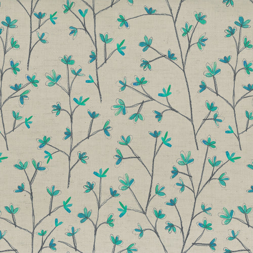 Floral Blue Fabric - Ophelia Printed Cotton Fabric (By The Metre) Cornflower/Natural Voyage Maison
