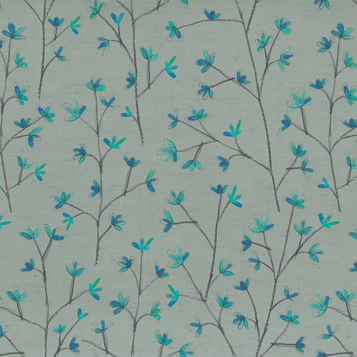 Floral Blue Fabric - Ophelia Printed Cotton Fabric (By The Metre) Cornflower Voyage Maison