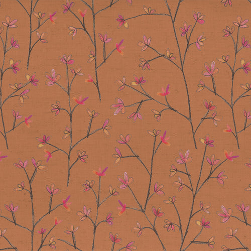 Floral Orange Fabric - Ophelia Printed Cotton Fabric (By The Metre) Coral Voyage Maison