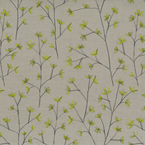 Floral Green Fabric - Ophelia Printed Cotton Fabric (By The Metre) Lime Voyage Maison